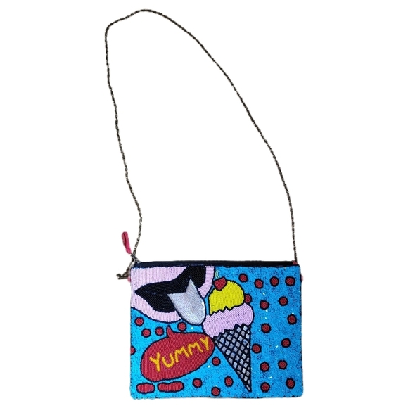 Handbags - Beaded Crossbody Bag Ice Cream Zip Close Chain Strap Made In India